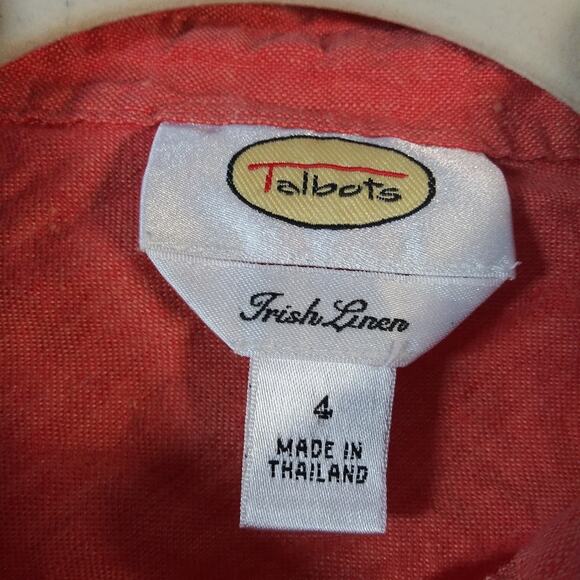 Vintage Talbots Orange Irish Linen Button Up Short Sleeve Size 4 - Picture 4 of 6